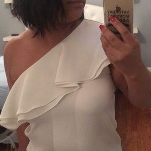 White one shoulder blouse ruffles